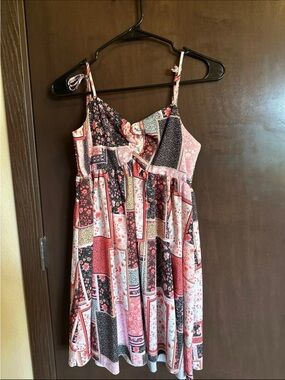 SHEIN Pink Black Patchwork Floral Mini Dress